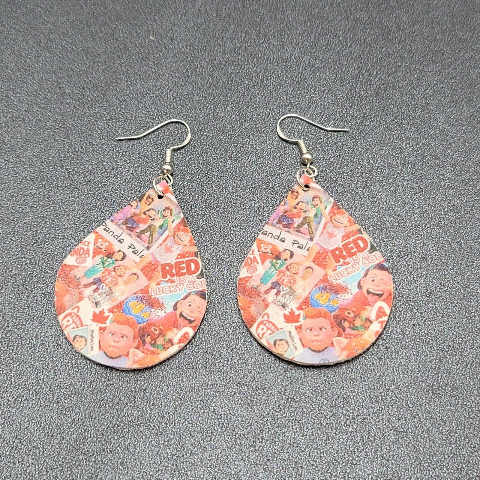 Pierced Earrings Pixar Turning Red Glitter Teardrop 2"