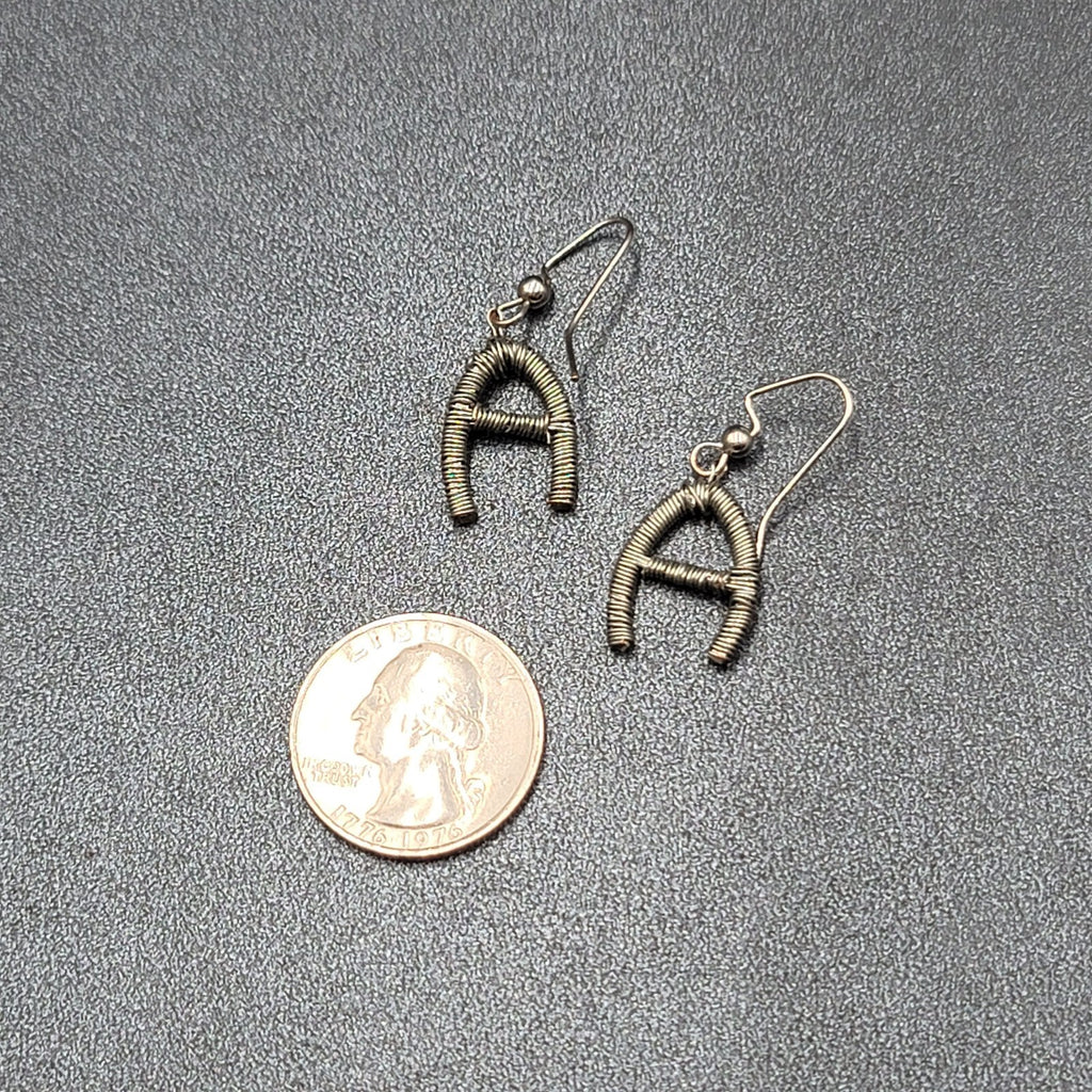 Pierced Earrings Silver tone Wire Wrapped Initial A Dangle 3/4"