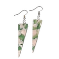 Pink Green Resin Triangle Pierced Earrings Silver tone Dangle  2 in