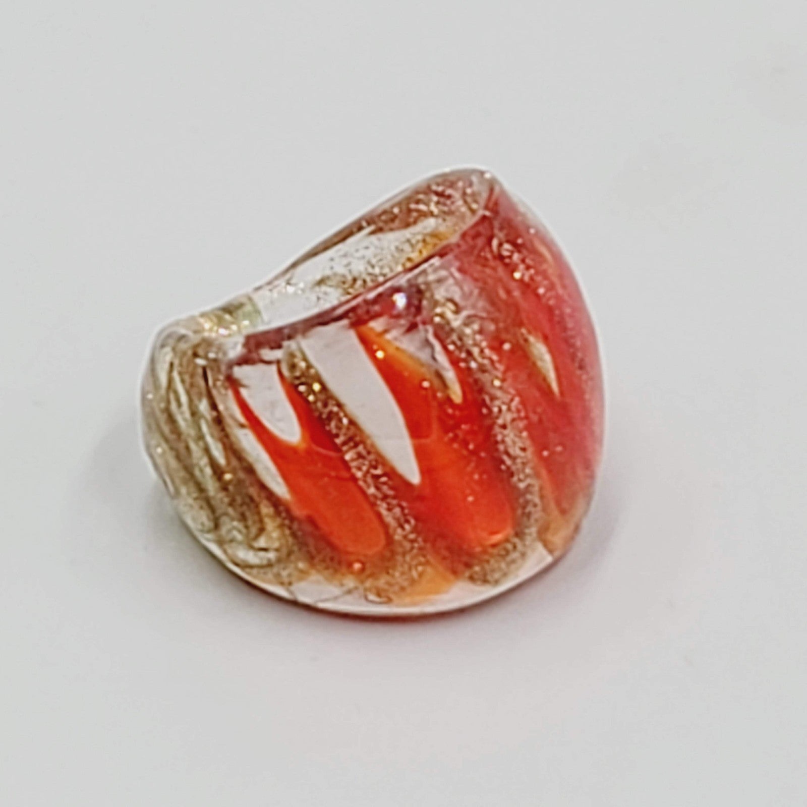 Orange Glass Ring Domed  Size 7