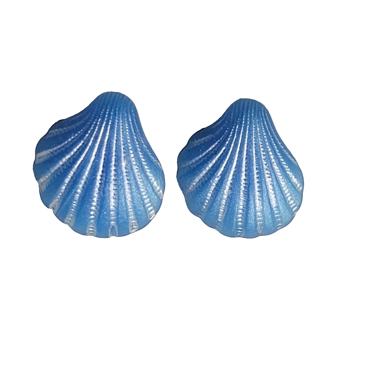 Vintage Blue Shell Clip on Earrings Acrylic Drop Statement Nautical 1 3/8"