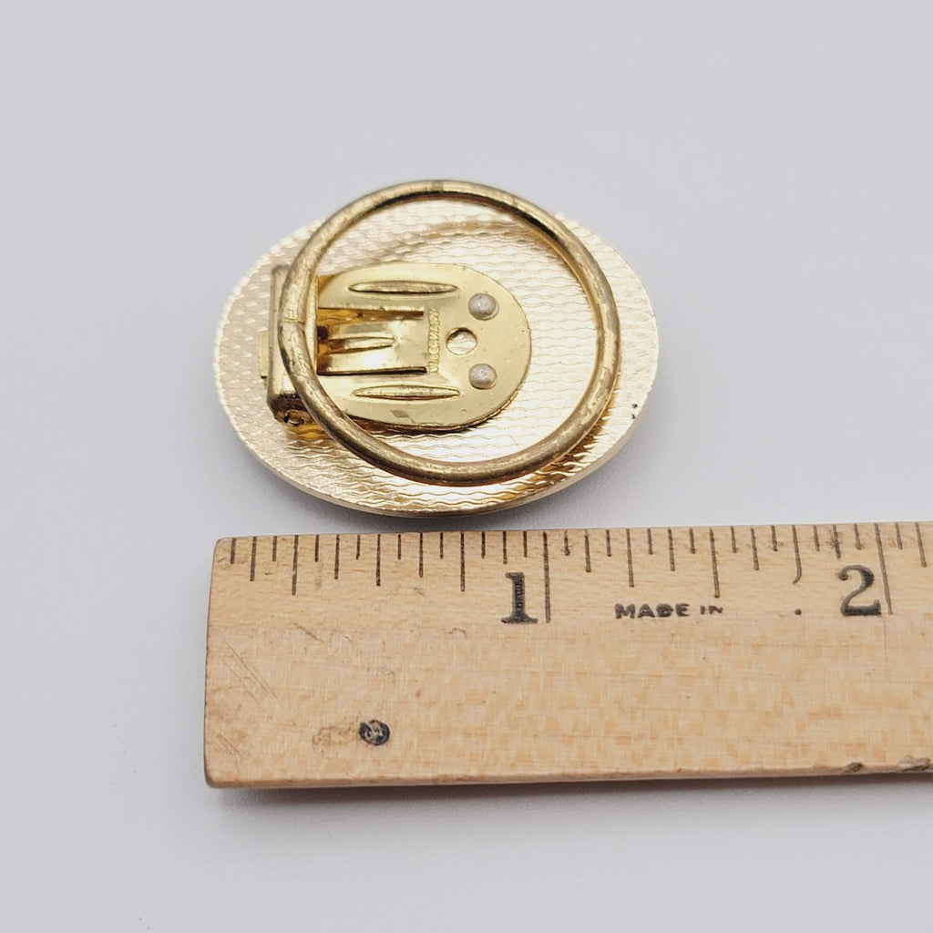 Vintage Scarf Clip Gold tone Flower Black Cabochon Estate Jewelry 1 3/8"