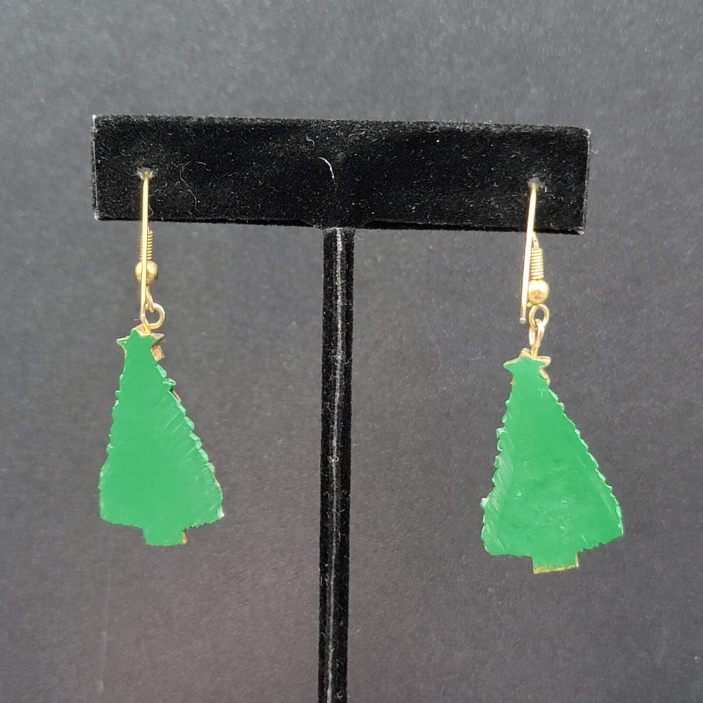 Vintage Christmas Pierced Earrings Resin Christmas Tree Dangle 1.25"