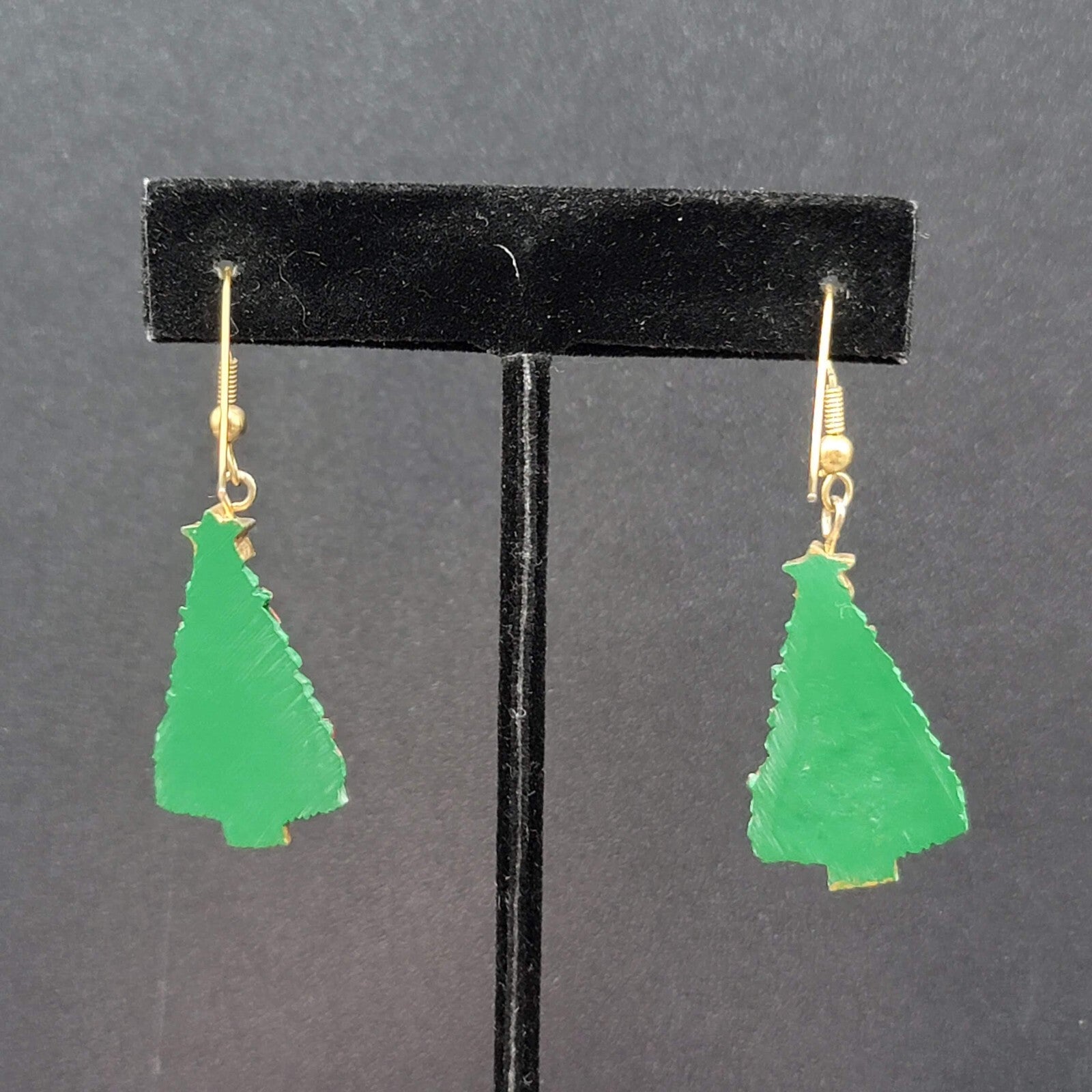 Vintage Christmas Pierced Earrings Resin Christmas Tree Dangle 1.25"