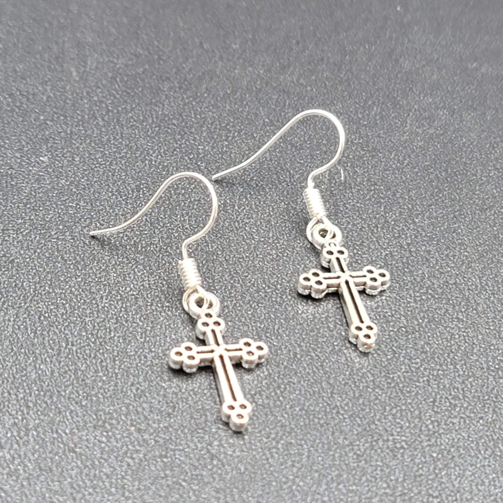 Pierced Earrings Cross Silver tone Dangle 7/8"