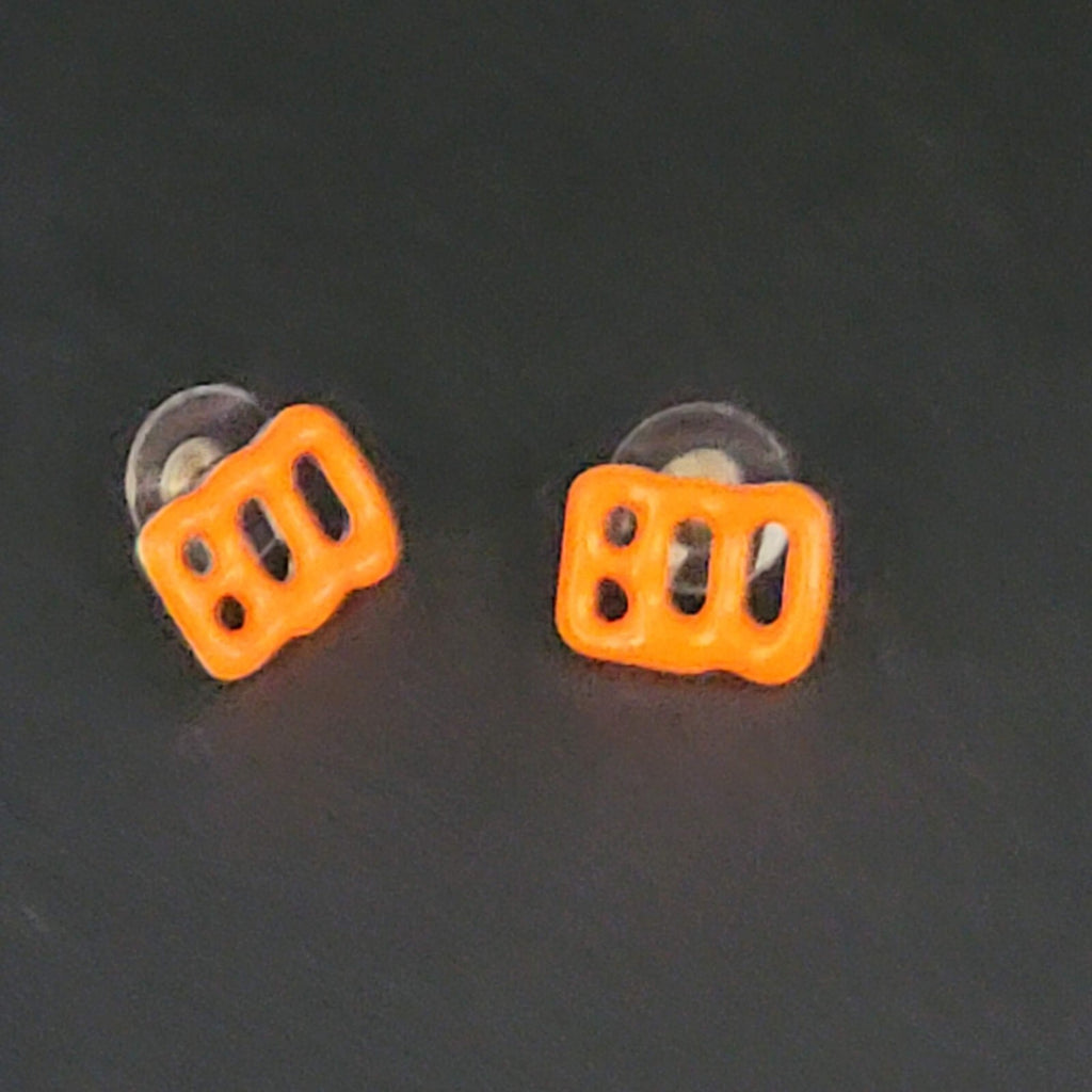Halloween BOO Pierced Earrings Orange Enamel over Metal Studs 5/8"