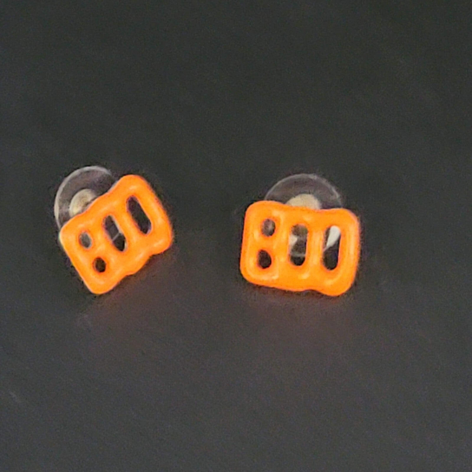 Halloween BOO Pierced Earrings Orange Enamel over Metal Studs 5/8"