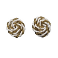 Vintage Green White Seed Bead Knot Clip on Earrings 7/8"
