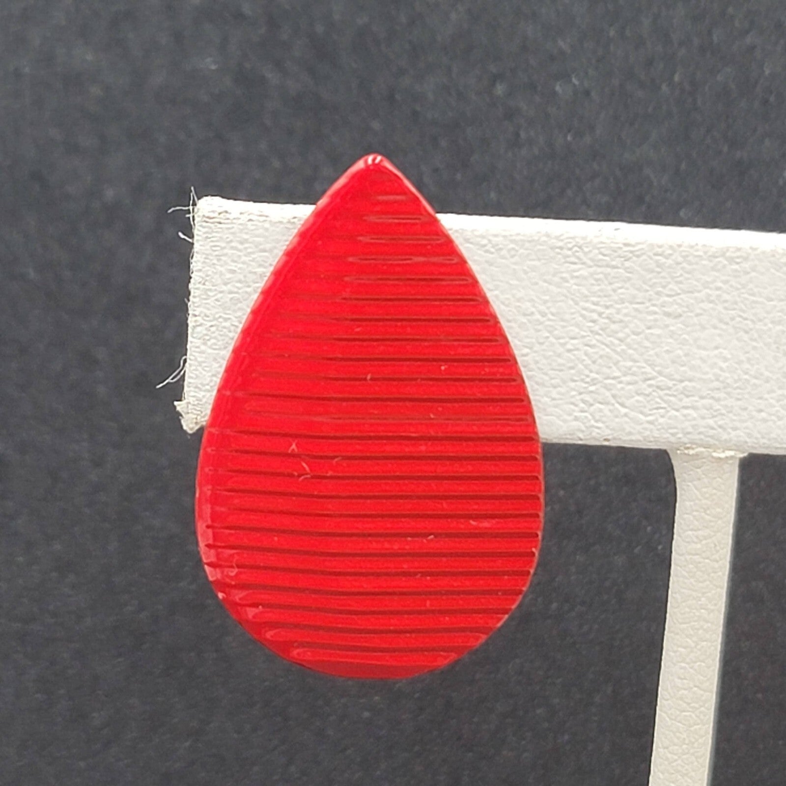 Vintage Clip on Earrings Red Enamel Ribbed Teardrop 1.25"