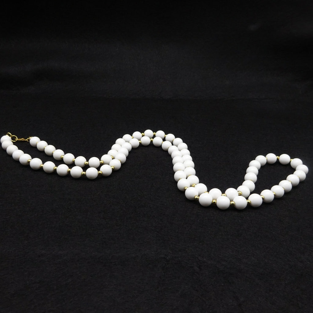 Vintage MONET White Gold tone Bead Necklace Estate Costume Jewelry 30"