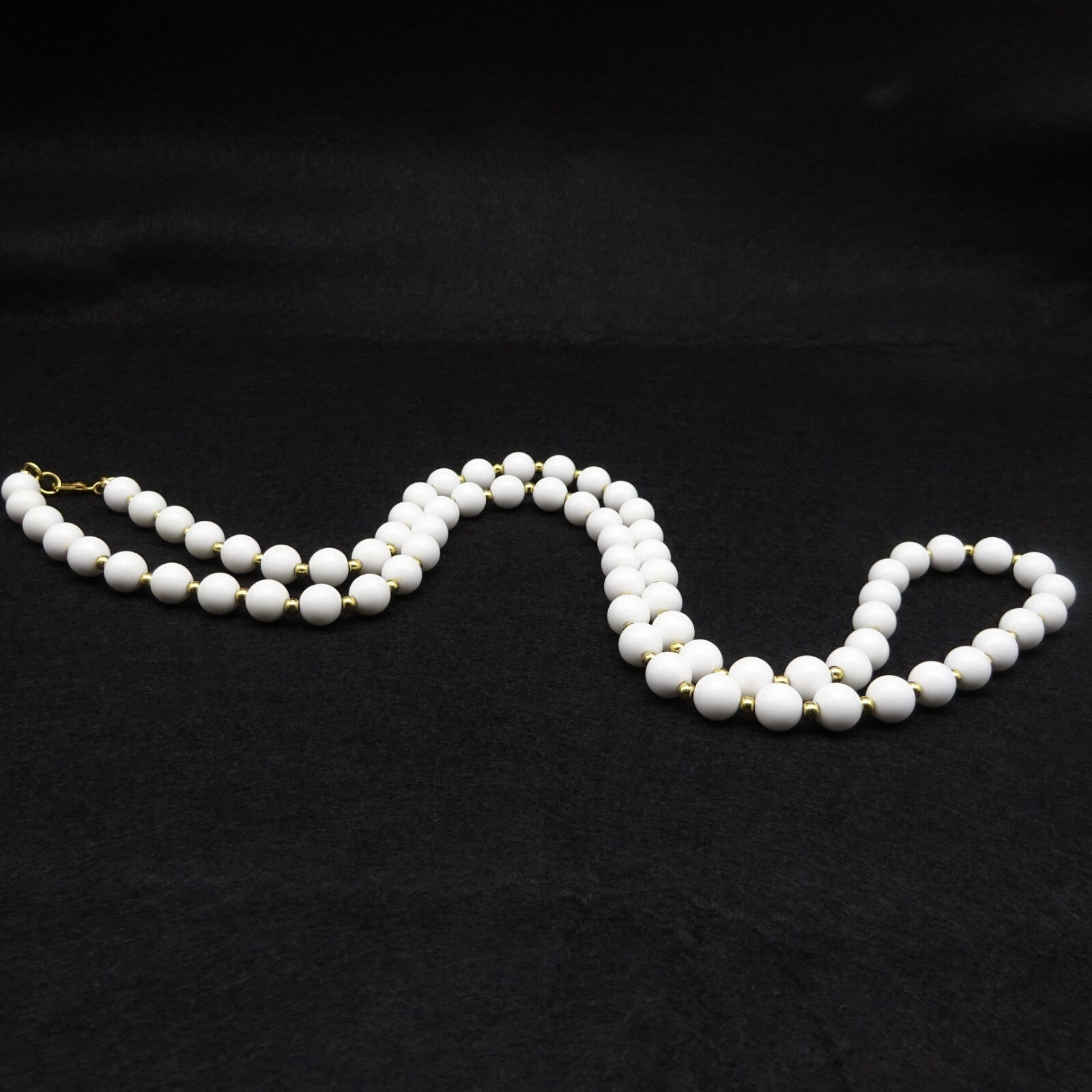 Vintage MONET White Gold tone Bead Necklace Estate Costume Jewelry 30"