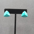 Vintage Pierced Earrings Teal Enamel over Metal Triangle Studs 3/4"