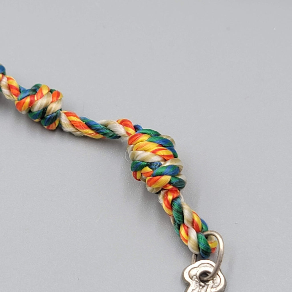 Hand Knotted Rosary Multi Color Thread Silver tone Crucifix Hand Made