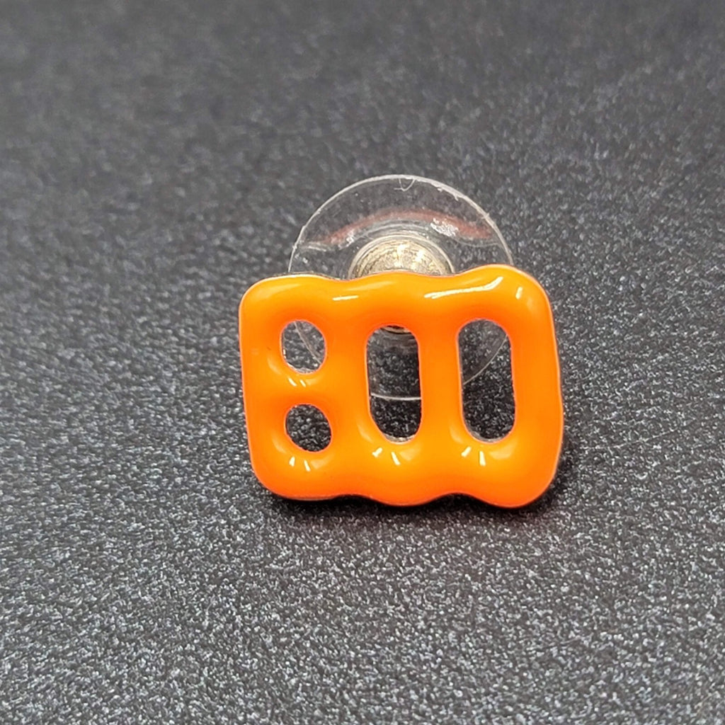 Halloween BOO Pierced Earrings Orange Enamel over Metal Studs 5/8"