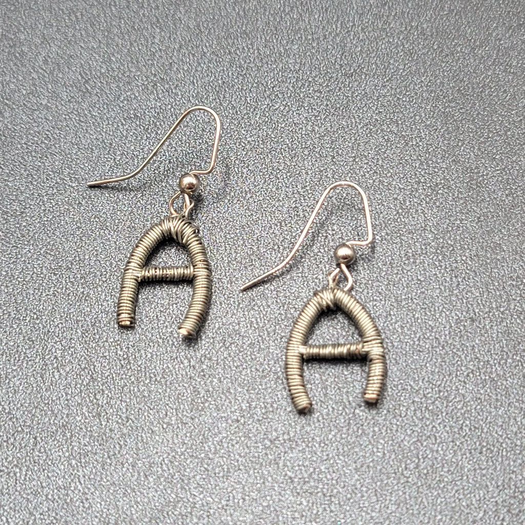 Pierced Earrings Silver tone Wire Wrapped Initial A Dangle 3/4"