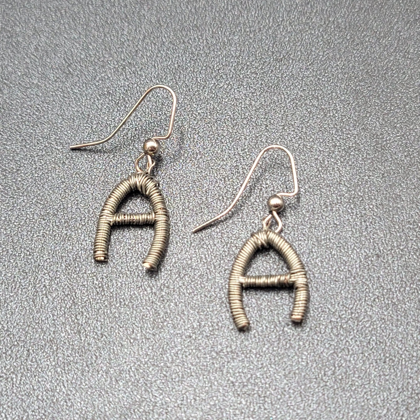 Pierced Earrings Silver tone Wire Wrapped Initial A Dangle 3/4"