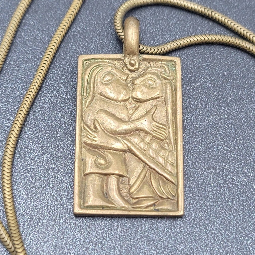 Freyr and Gerdr Sacred Marriage Brass Necklace 18" Snake Chain