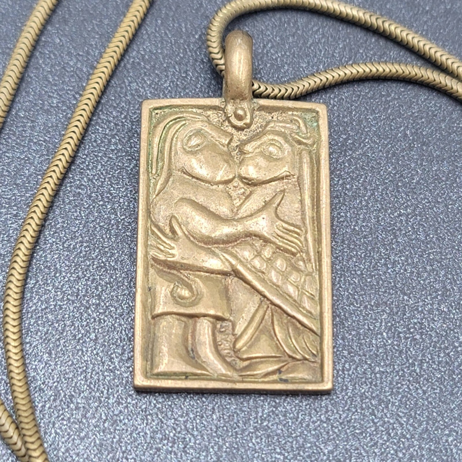 Freyr and Gerdr Sacred Marriage Brass Necklace 18" Snake Chain