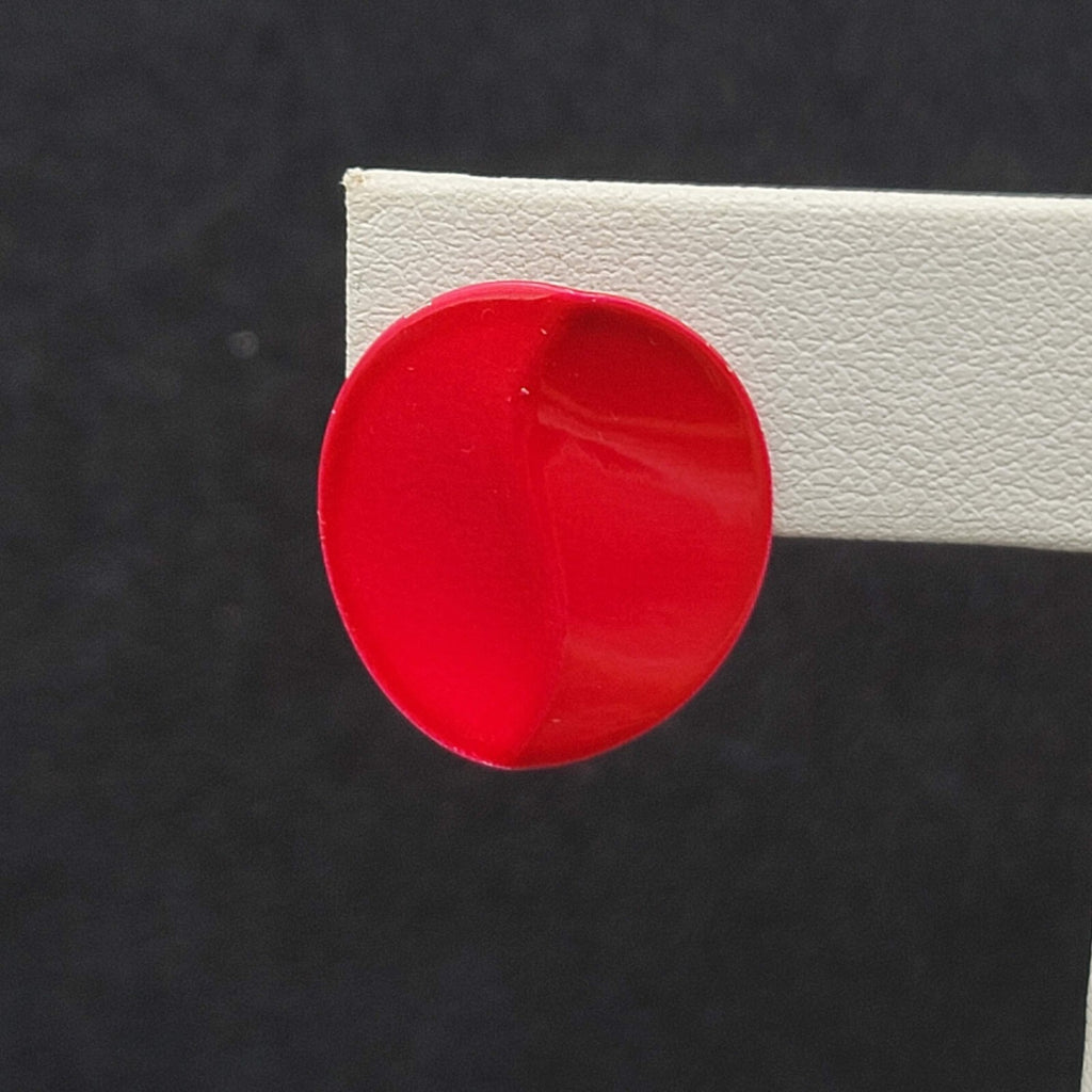 Vintage Pierced Earrings Red Enamel Crimped Round Studs 3/4"