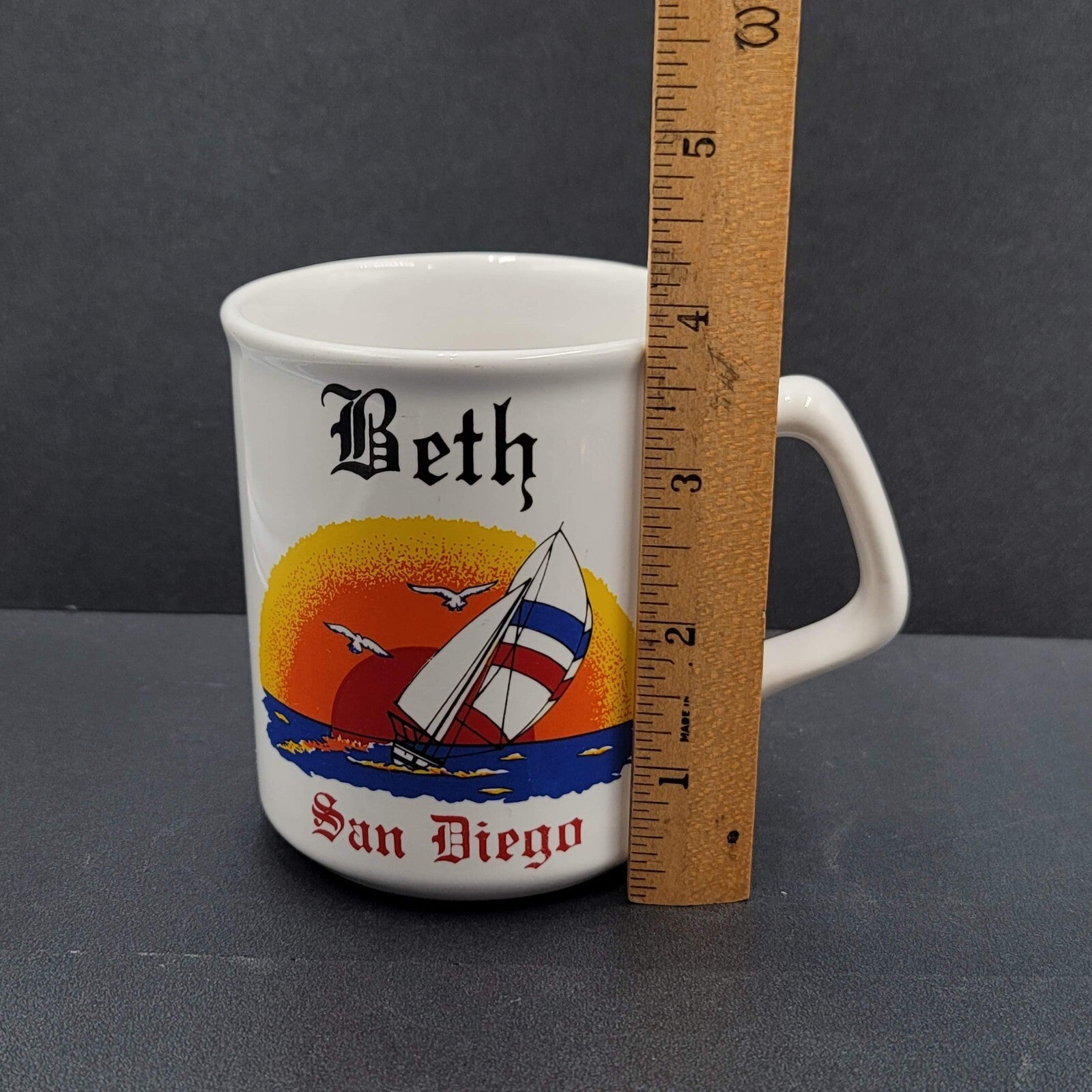 Vintage San Diego BETH Coffee Mug Cup Sailboat Souvenir