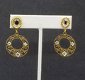 Pierced Earrings Gold tone Crystal Open Work Round Dangle 1 3/4"