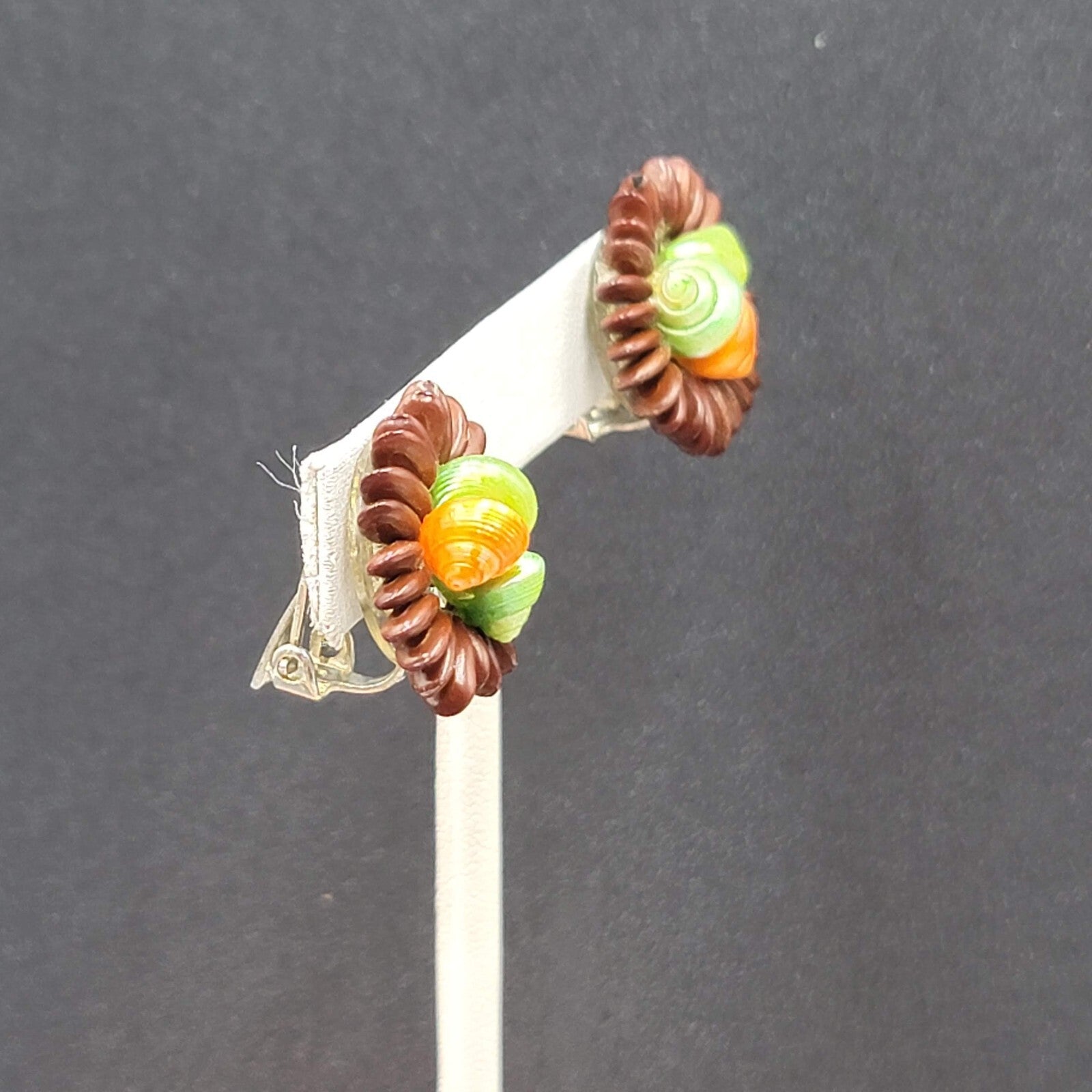 Vintage Clip on Earrings Apple Seed Seashells Button Style 1"