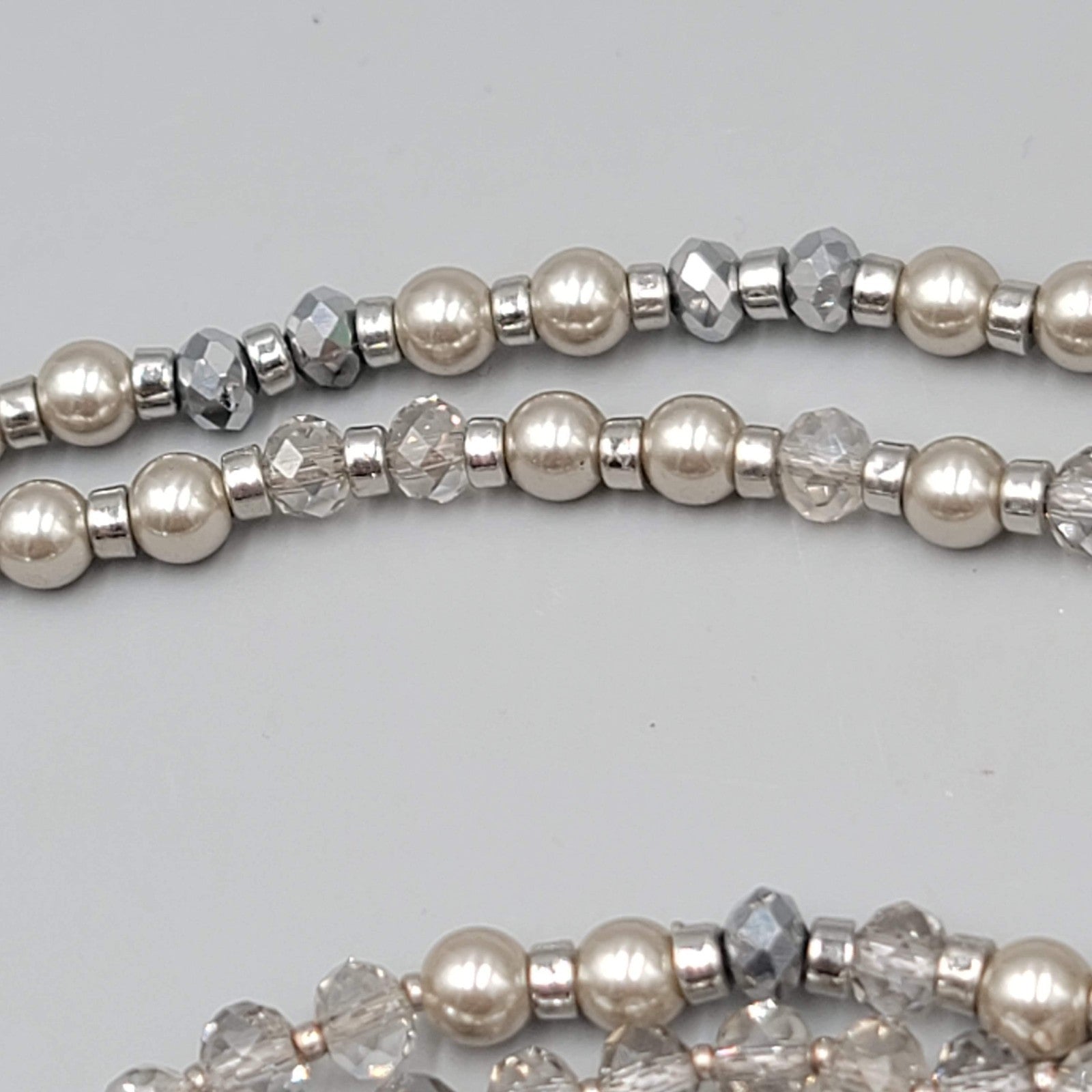 Loft Necklace Silver tone Gray Bead Extra Long 60"