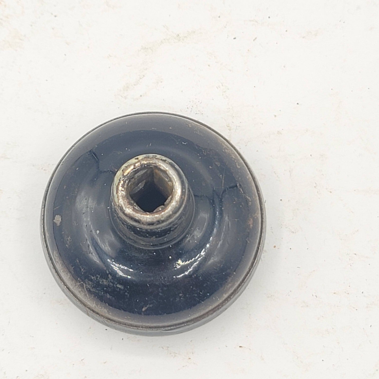 Single Vintage Steel Door Knob Black Enamel over Metal Reclaimed Salvage 2.25"