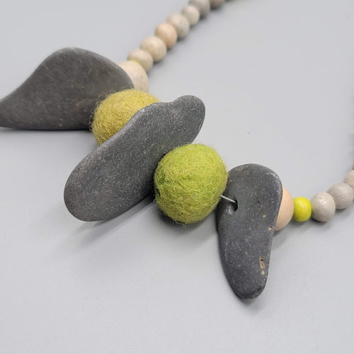 Cayuga Lake Lucky Stones Necklace Artisan Gray Green Beads 26"