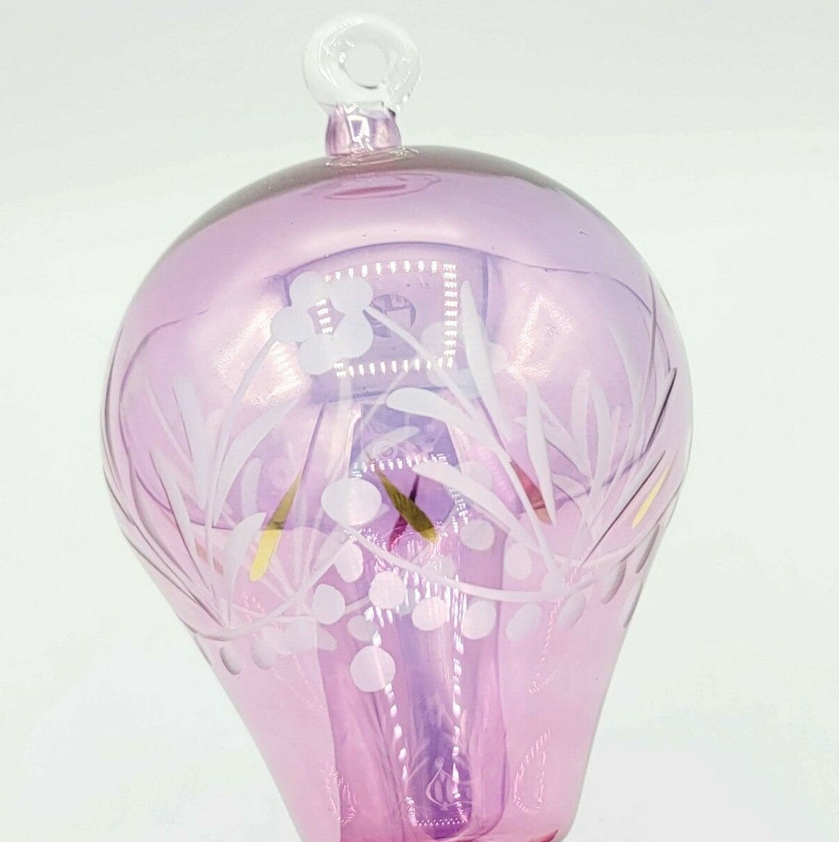 Hot Air Balloon Christmas Ornament Blown Glass 5 1/2" Pink Iridescent Gold