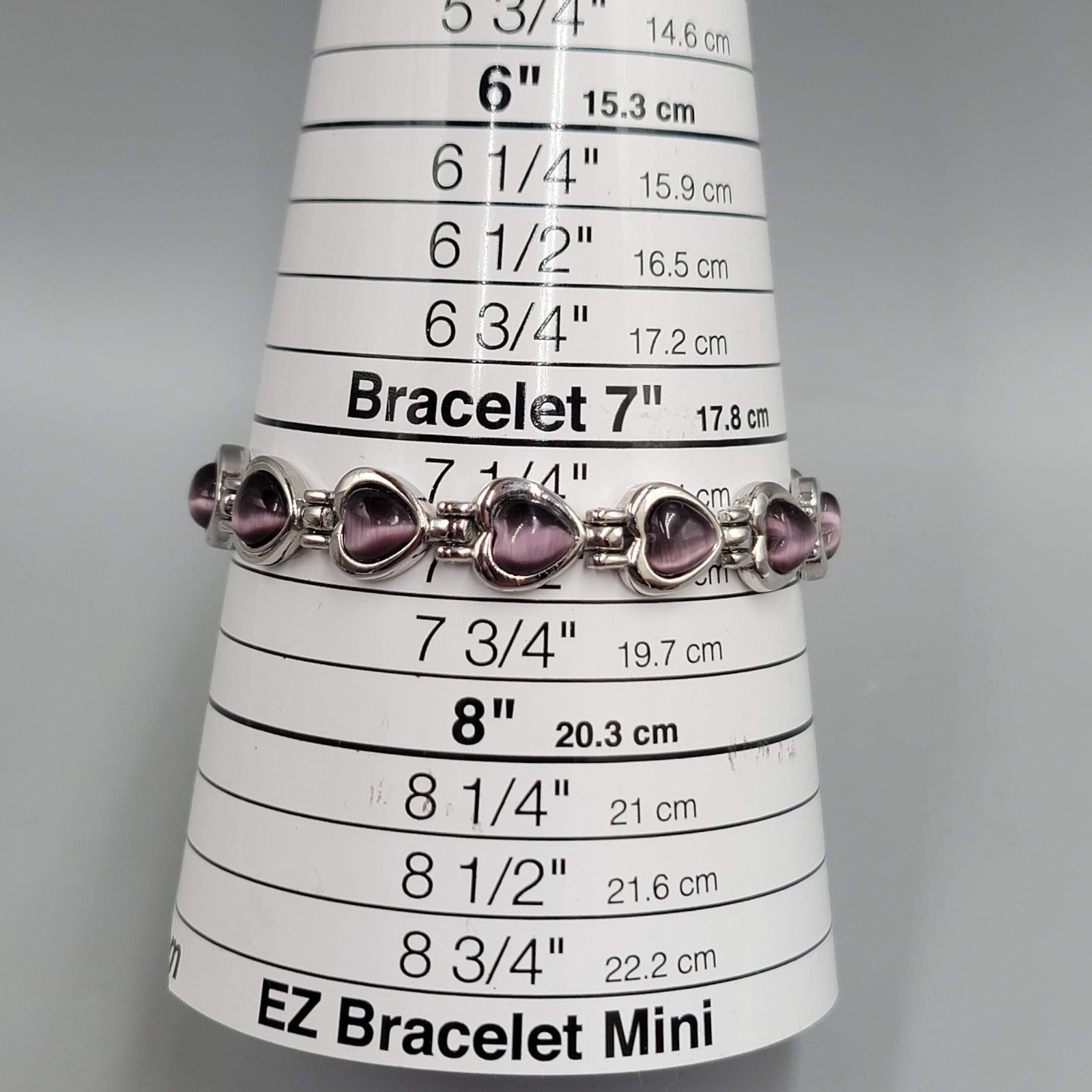 Purple Cats Eye Heart Bracelet Silver tone 7.25 in