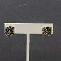 Pierced Earrings Antiqued Gold tone AB Crystal Flower Rose Studs 1/2"