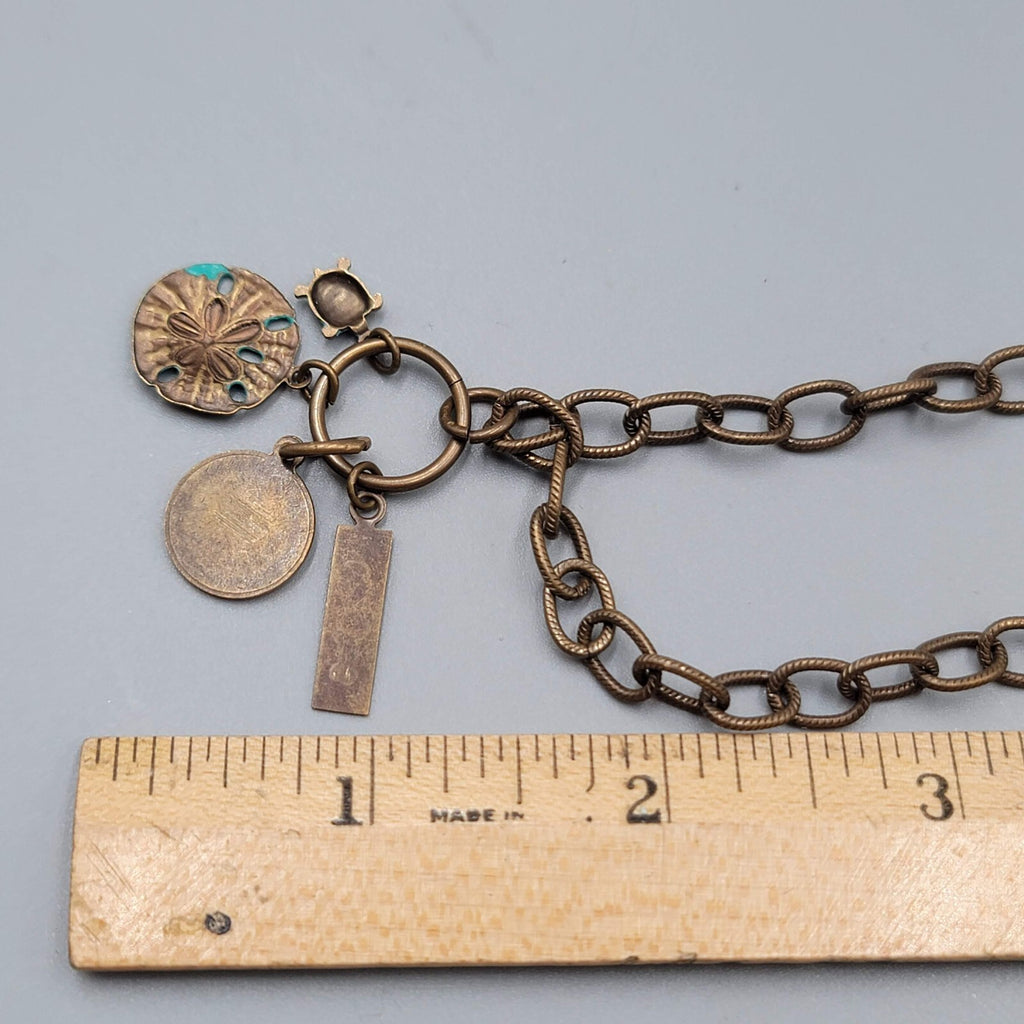 Vintage Bronze Chain Necklace Sea Turtle Sand Dollar Charms Imagine 18"