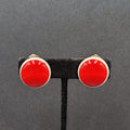 Vintage Clip on Earrings Gold tone Red White Dome Round Studs Hong Kong 7/8"