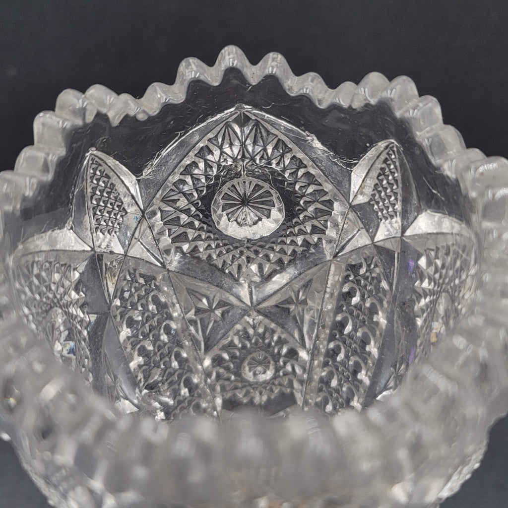 Vintage Pressed Glass Flower Vase Intricate Design 6.5"