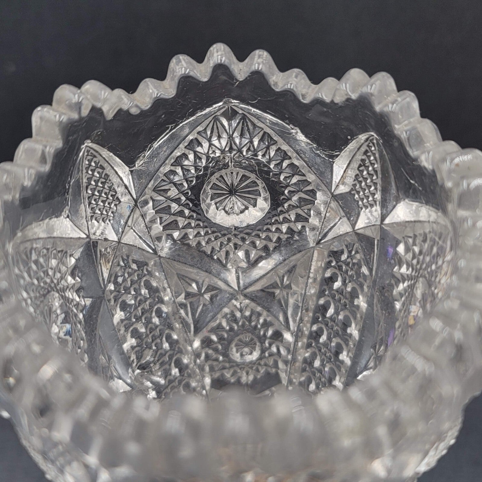 Vintage Pressed Glass Flower Vase Intricate Design 6.5"