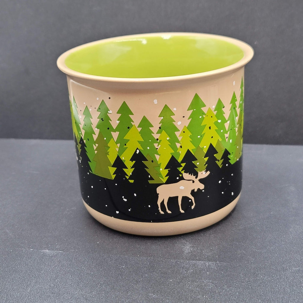 Lazy One Mug Tan Green Snowy Woodland Trees Moose Coffee Cup