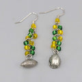 Football Charm Pierced Earrings Green Yellow Bead Dangle 1.5"