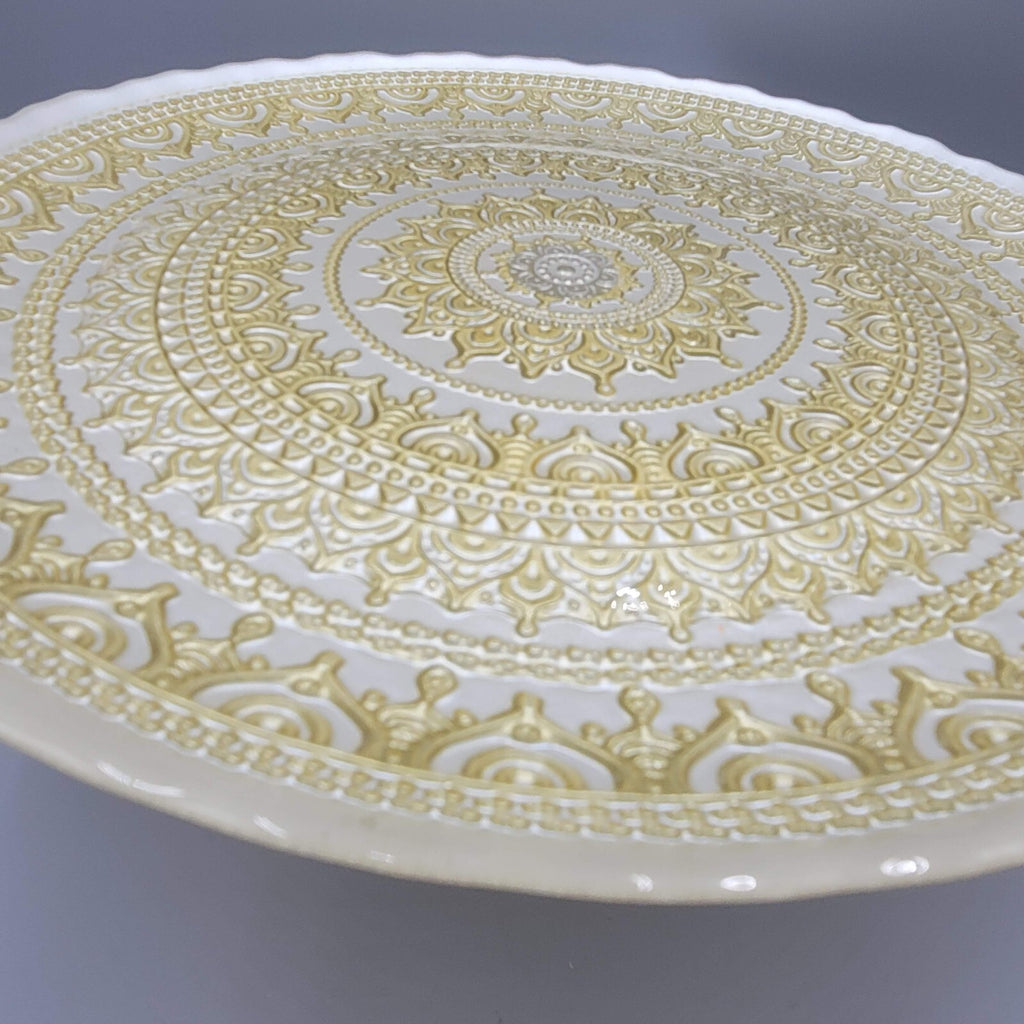 Vintage Painted Turkish Glass Cake Stand with Gold Detailing 10.5 in LOVELY!