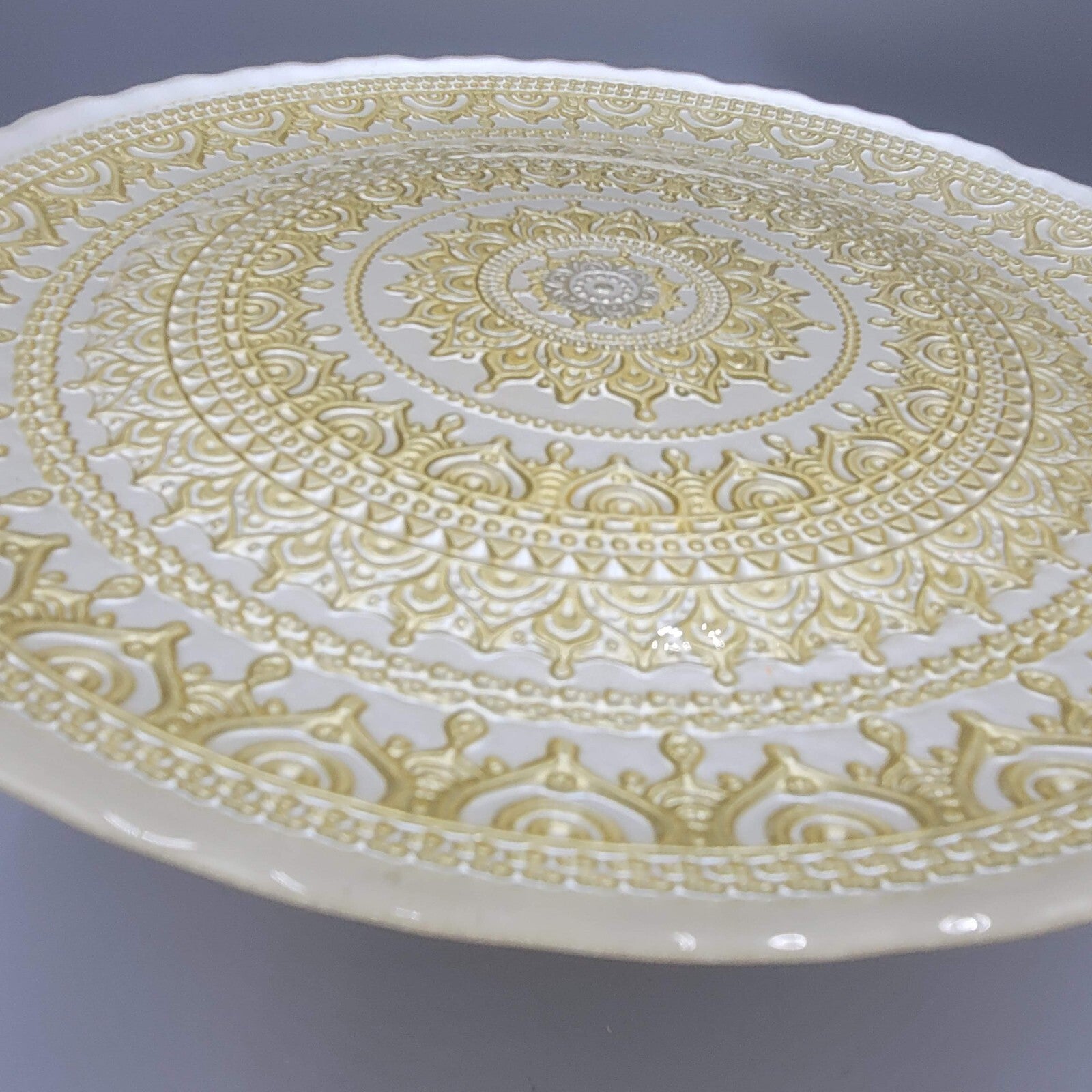 Vintage Painted Turkish Glass Cake Stand with Gold Detailing 10.5 in LOVELY!