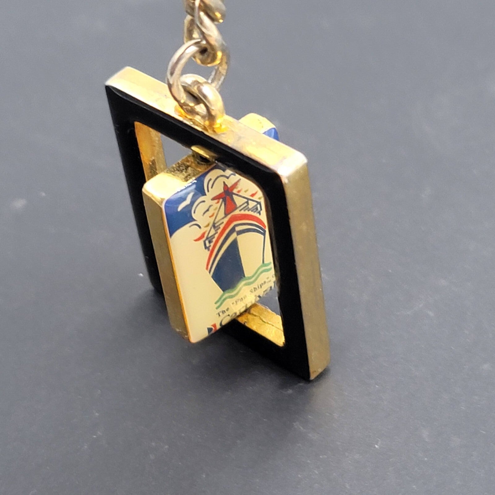 Vintage Keychain Carnival Cruises The Fun Ship Cruise Ship Metal Enamel Spinner