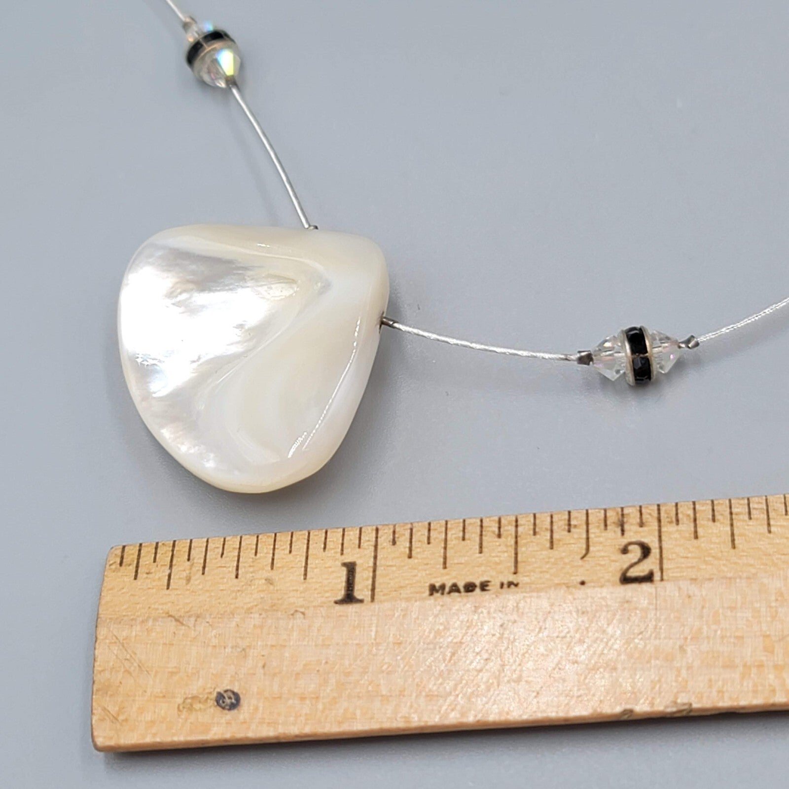 Shell Pendant Necklace Crystal Station Silver tone 18"