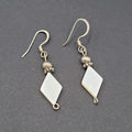Mother of Pearl Pierced Earrings Diamond Shape Bead Silver tone Dangle  1 1/8"