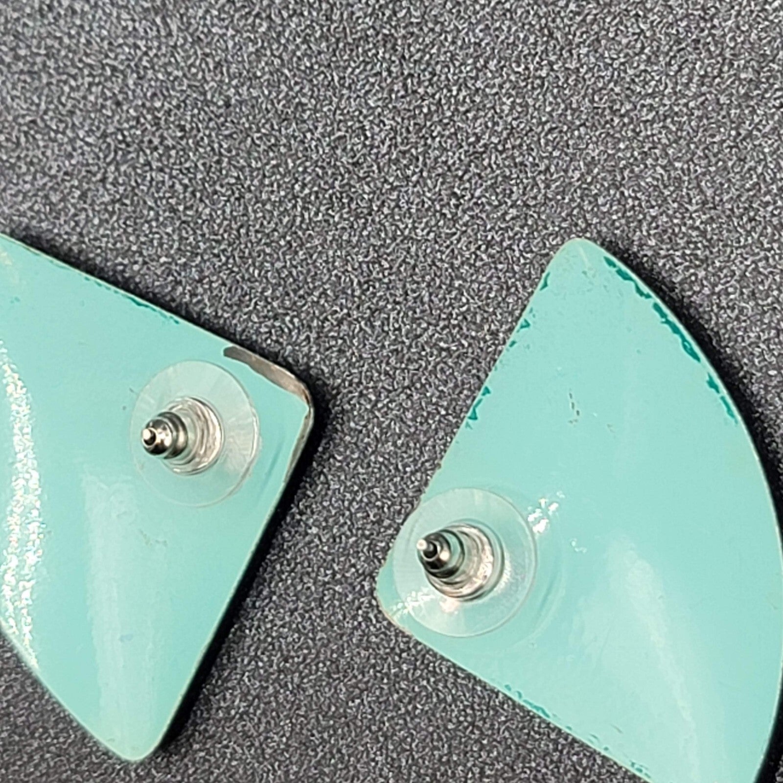 Vintage Pierced Earrings Teal Blue Crackle Enamel Statement Drop 1 5/8"