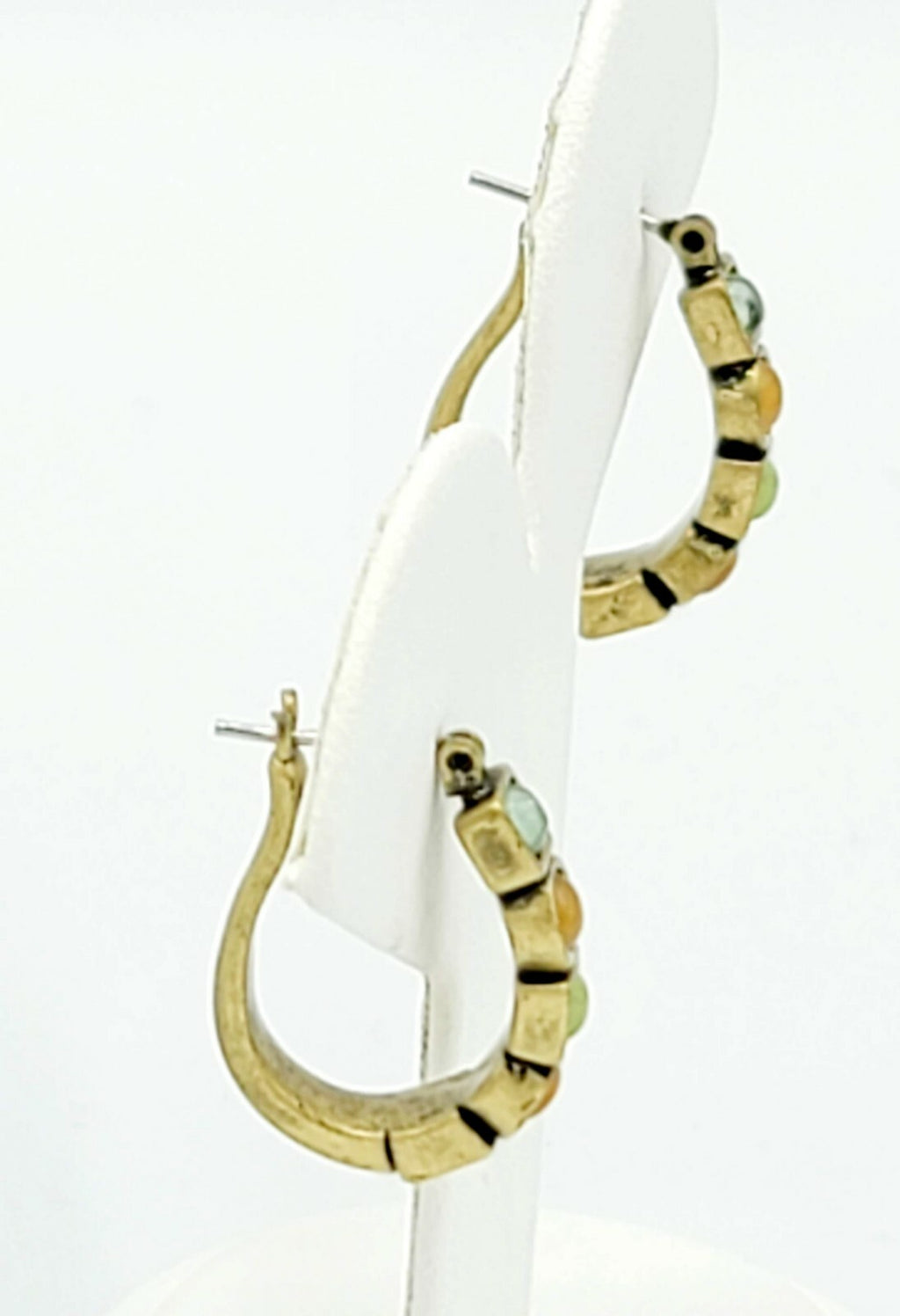 Brushed Goldtone Necklace Hoop Pierced Earrings Set Signed Unknown Mark Modern
