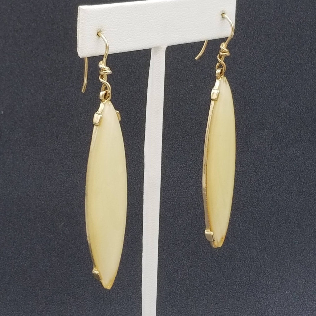 Pierced Earrings Gold tone Shimmer Acrylic Dangle 2.25"