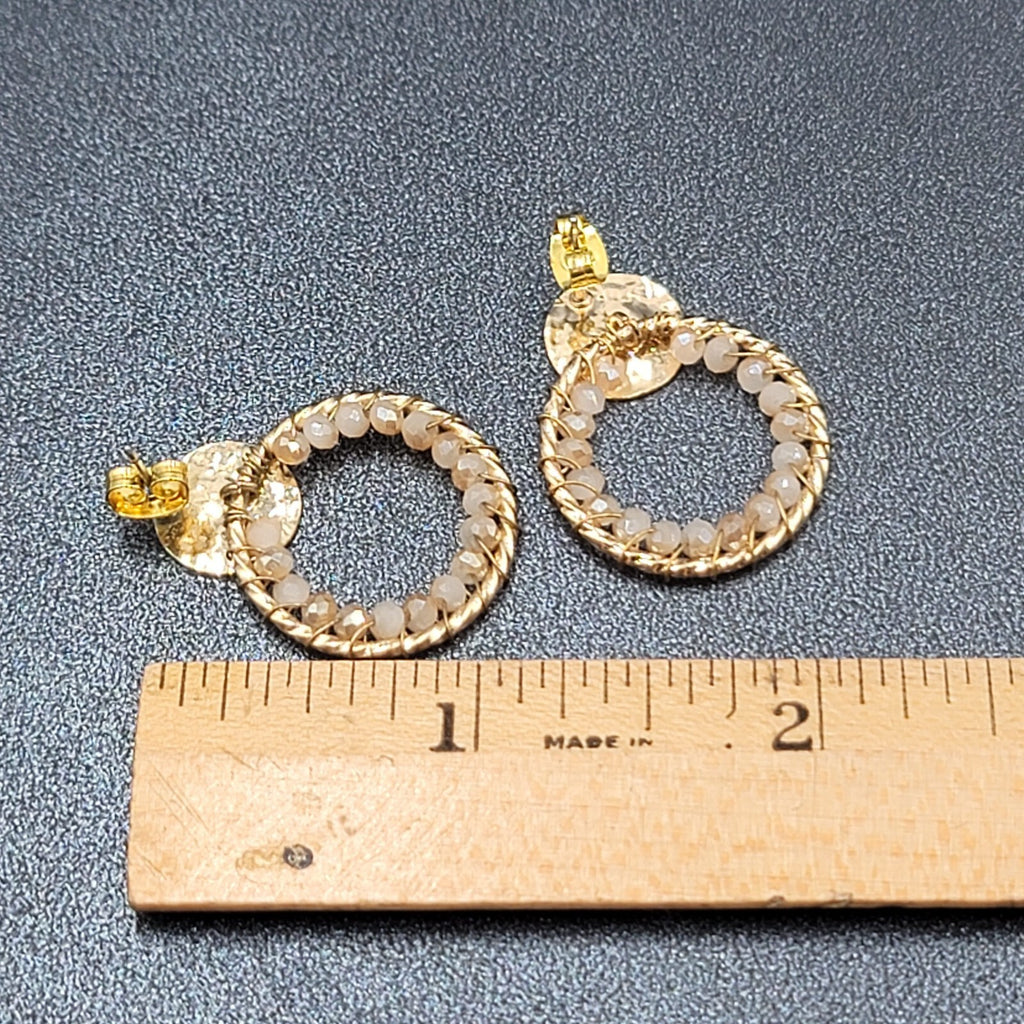 Pierced Earrings Gold tone Quartz Bead Hoops Drop 1"