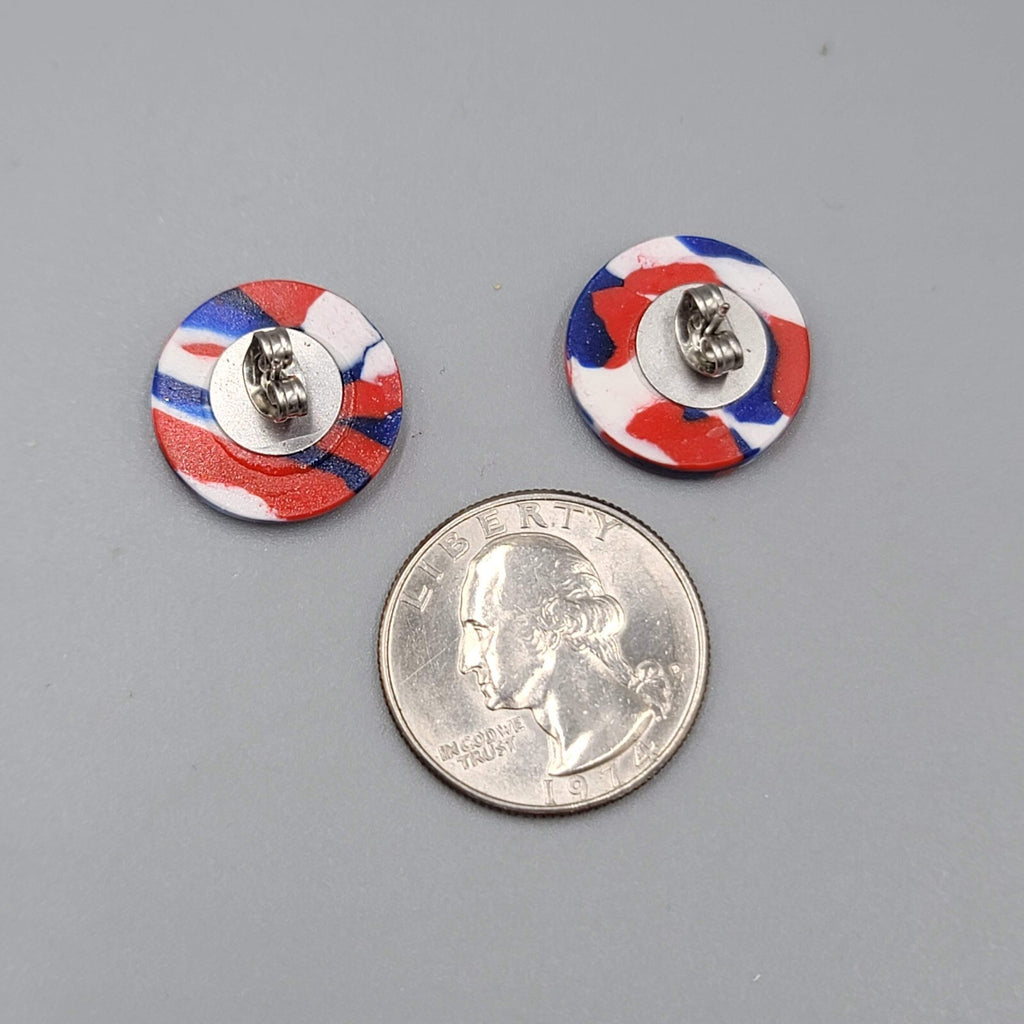 Vintage Pierced Earrings Red White Blue Confetti Round 5/8"