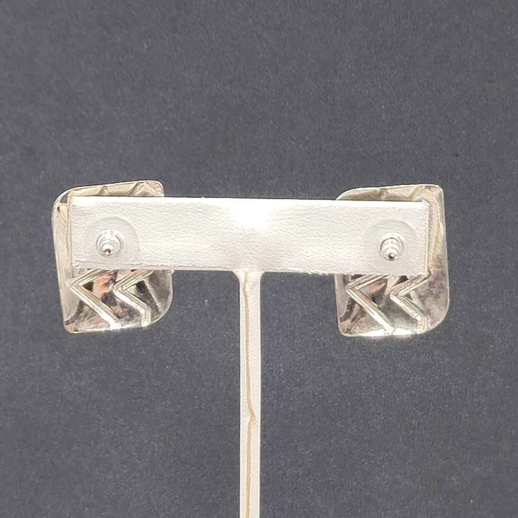 Vintage Pierced Earrings Silver tone Blue Enamel Statement Drop1 1/8"