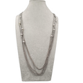 Multi Chain Silver tone Bead Necklace Extra Long 36"
